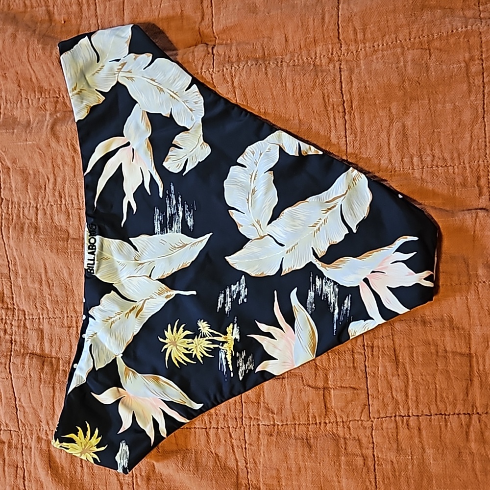 Billabong Black Bikini Bottom with White Floral and Polka Dot Accents - Picture 2 of 6